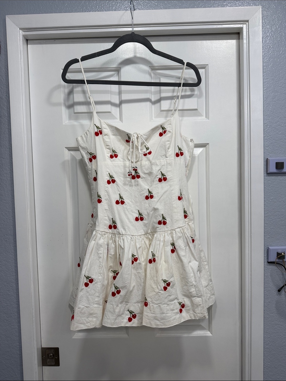Maeve White Cherry-Print Spaghetti Strap Dress